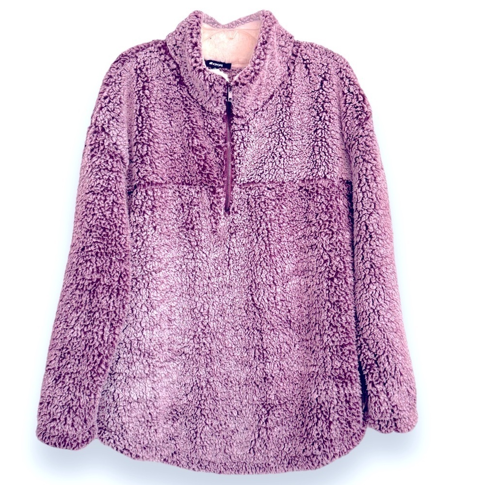 NWT 42POPS Size XL Dark Plum 1/4 Zip w/Pockets Sherpa Pull Over